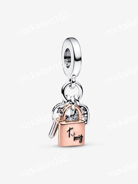 Pandora Two-tone Key, Padlock & Heart Triple Dangle Charm